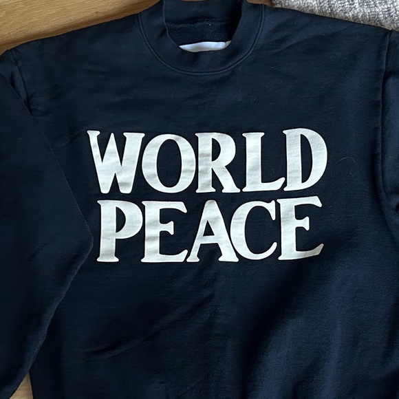 CHURCH & STATE Heavy Fleece Sweatshirt WORLD PEACE graphic 2 Medium Black - Picture 2 of 4